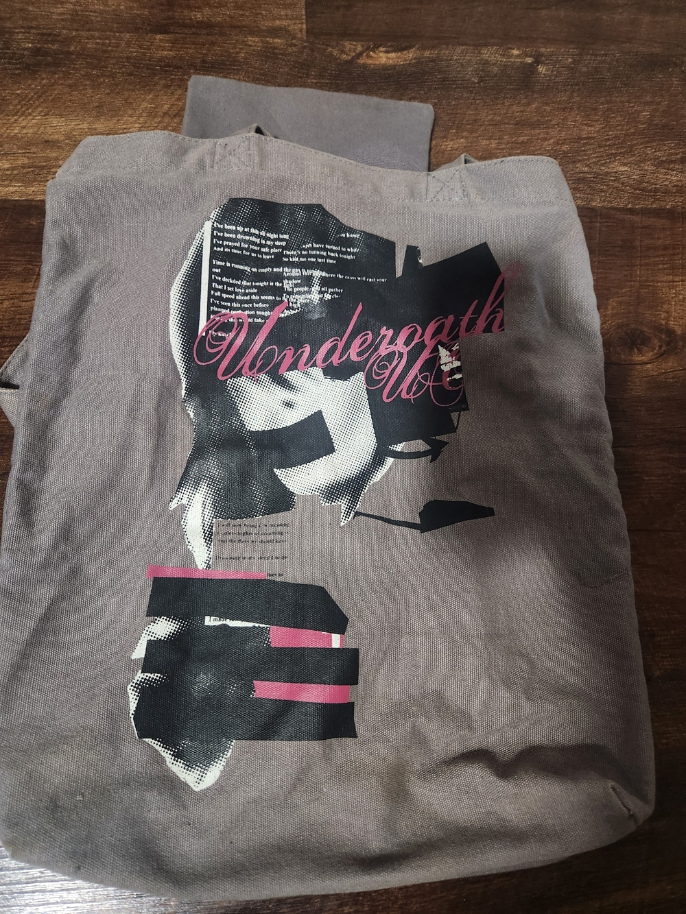 Underoath Graphic Tote Bag with Black & Pink Design